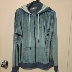 Cozy Brand Teal Blue Velour Zip-Up Hoodie
